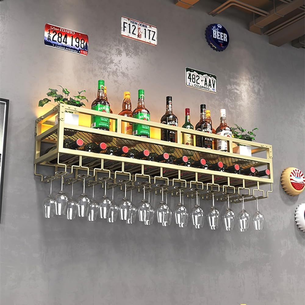 Étagère à vin murale métal porte-bouteilles 2 niveaux fer pour bar cuisine