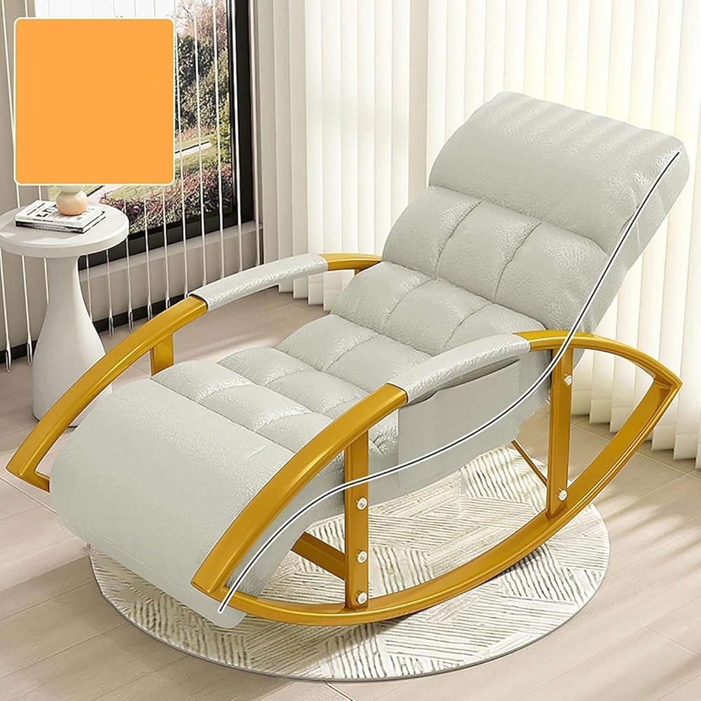 Genérico Conjunto de sillones reclinables Ajustables extragrandes para Patio con reposapiés - Cómoda Mecedora Color Blanco Roto para Sala de Estar y Exteriores, Elegantes Patas Doradas, Asiento perfe