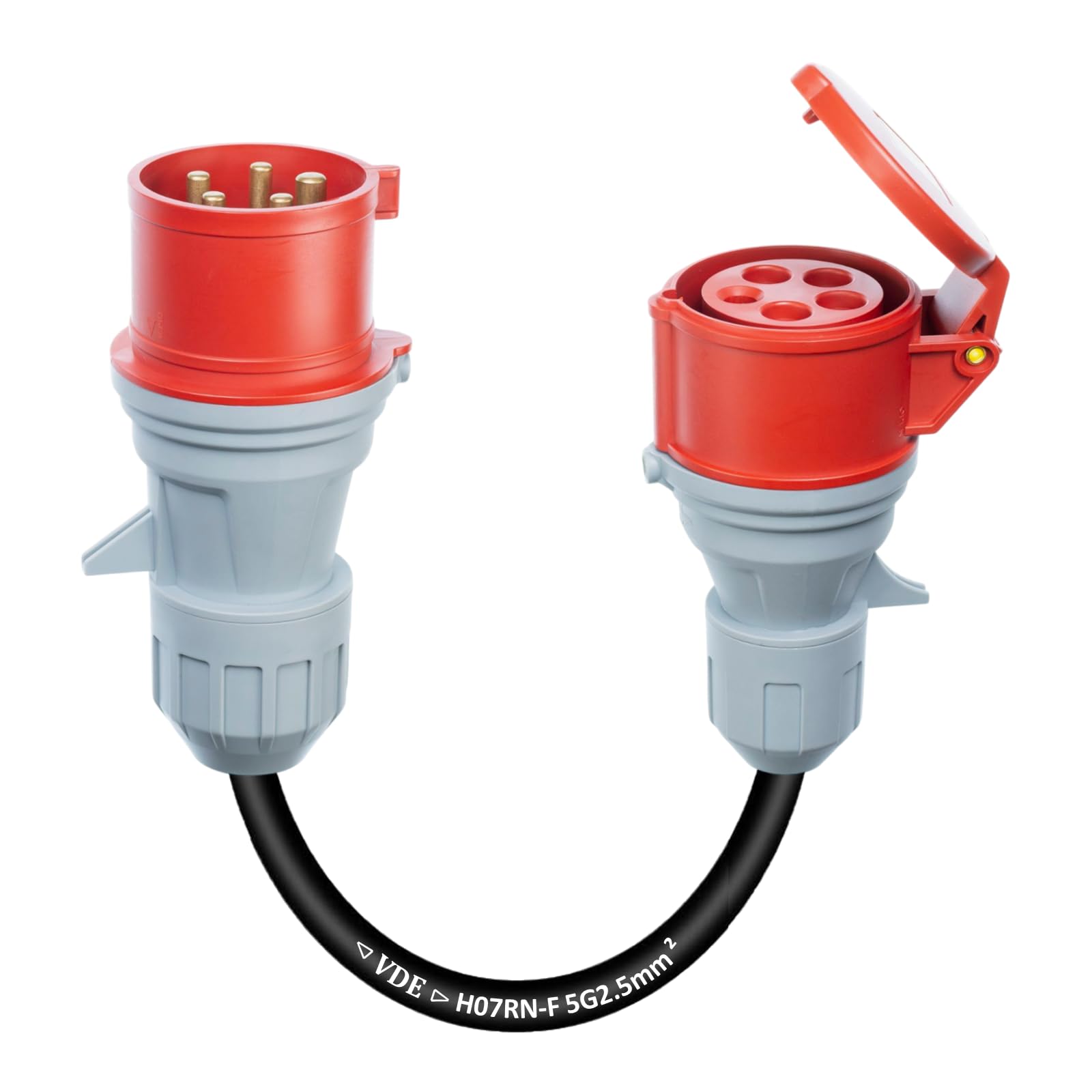 CEE 3-Phasen 16/32A Stecker auf 32/16A Kupplung Adapter, tragbar, mit Schutzabdeckung, wasserdicht IP44, geeignet für Industrie und Haushalt (32-16)