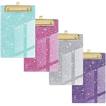 4 Pcs Glitter Mini Clipboard, 4" x 6" Bling Acrylic Small Pocket Clipboards with Gold Clip, Sparkly Memo Clip Boards for Office School Classroom Supplies Peach Pink, Silver, Purple, Light Blue