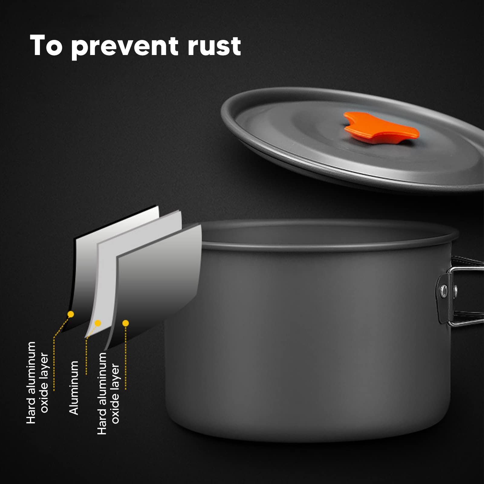 Batterie de Cuisine de Camping, Antiadhésive en Aluminium oxydé Dur, Légère et Compacte, Batterie de Cuisine de Camping, de de Randonnée avec Couverts Pliables, Poignée Auto-rebondissante pour