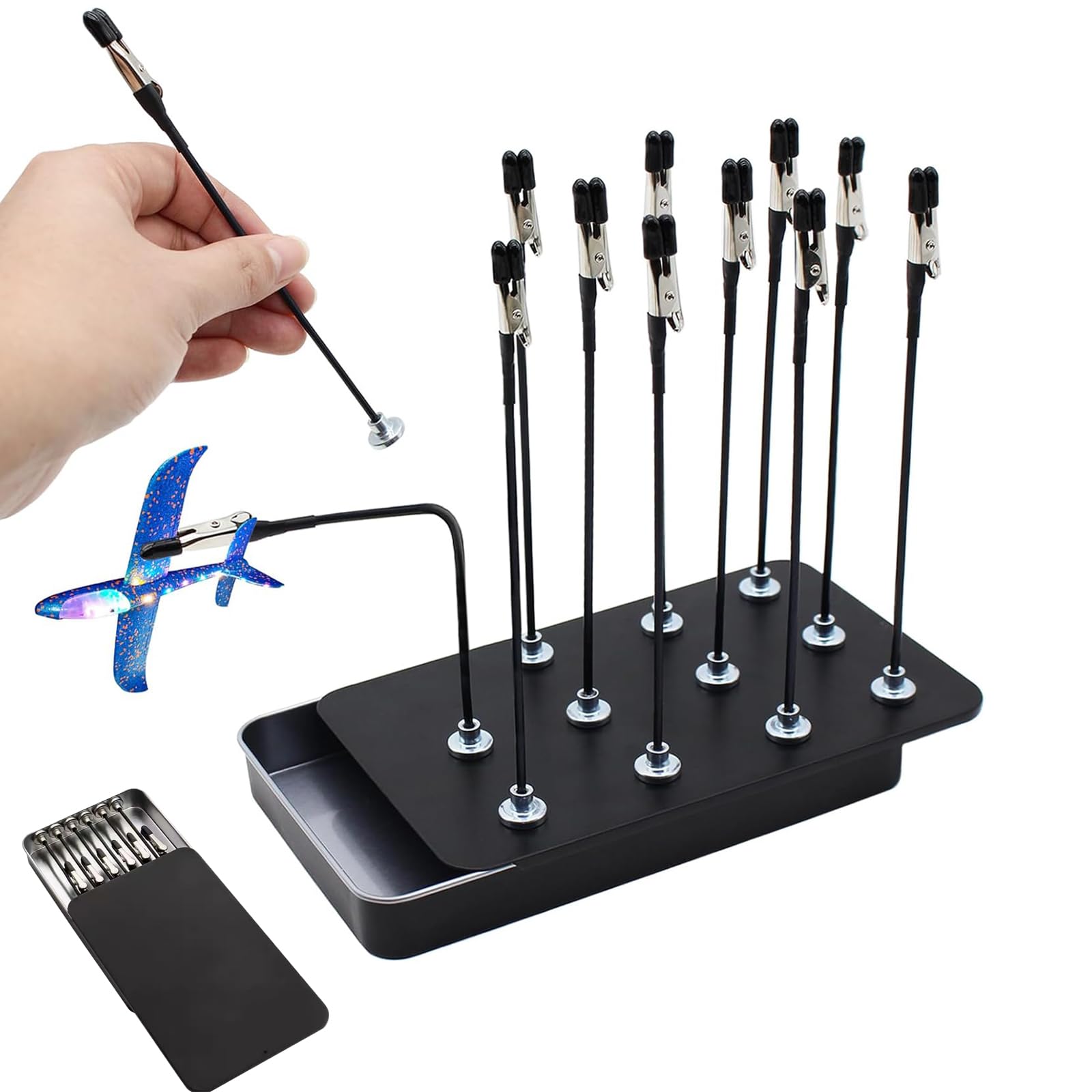 ZYQUES 12 PCS Model Painting Stand Base Holder, 12.5cm Magnetic Bendable Alligator Clip Sticks Set Black Airbrush Holder Clamp for Airbrushing DIY Card Photo