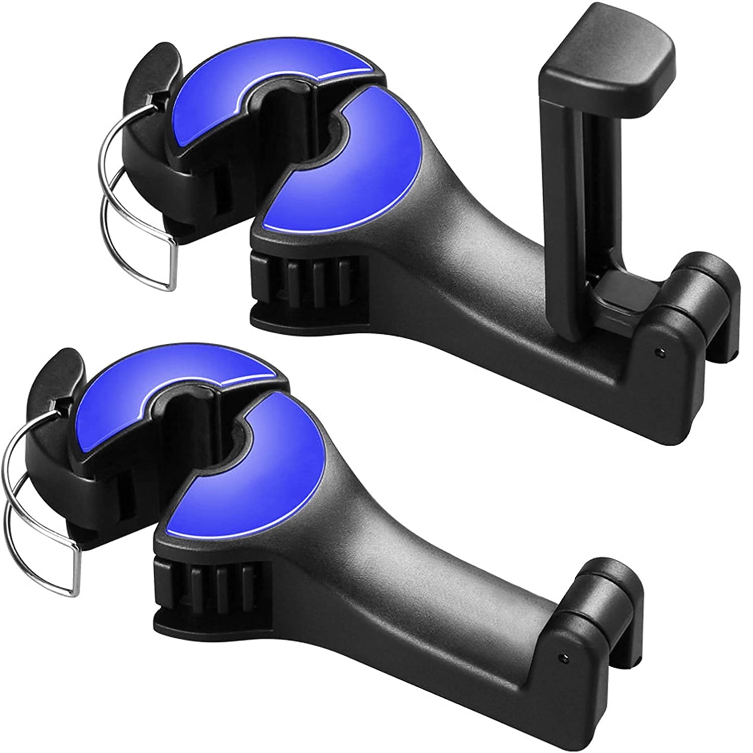 Anirdesh Car Headrest Hidden Plastic Hook with Phone Holder, Car Seat Hooks for Purses and Bags, Universal 360° Rotation Headrest Hooks Purse Holder for Car-Pack of 2 (Blue)