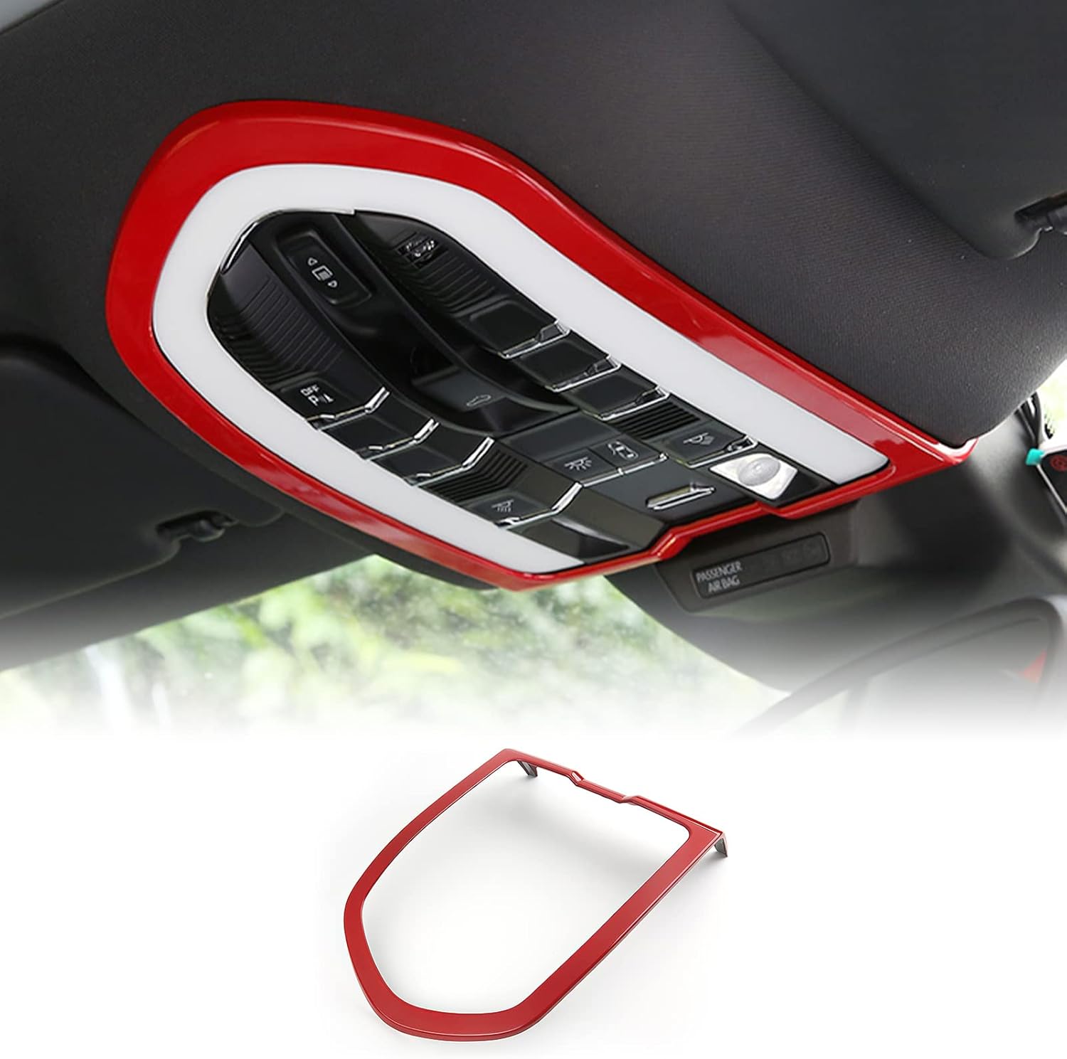 Center Console Front Reading Light Frame Cover Sticker for Porsche Macan/Cayenne/Palamera 2011-2019 Interior Decorative Trim Accessories (Red)