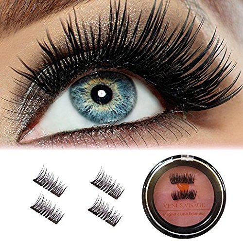 3D Magnetic False Eyelashes - Handmade Magnetic Eyelashes Reusable Glue-free (1 Pair 4 Pieces) (Black)