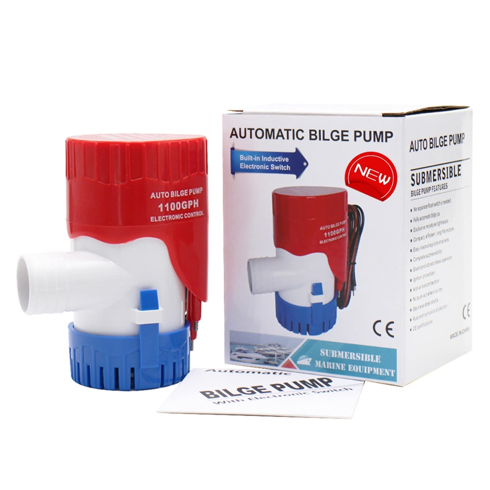 Bomba sumergible Bomba de agua ultra silenciosa Bomba de achique automática for barcos, 12 V, 1100 GPH, bomba de agua de achique automática sumergible for barcos con interruptor electrónico