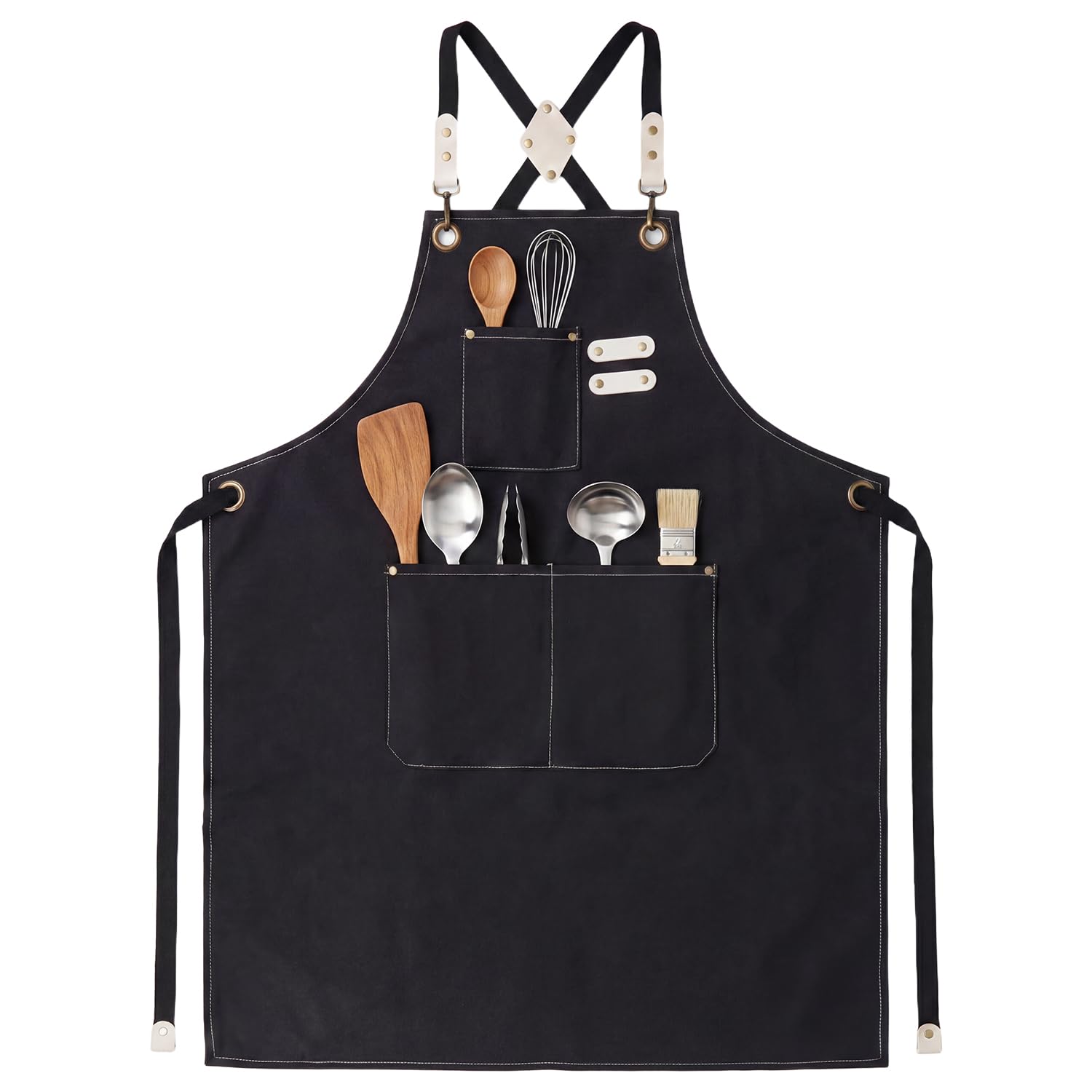 OWill Waterproof Apron for Men Women，Adjustable Kitchen Chef Apron with 3 Pockets - Oil Resistant & Breathable Fabric for Cooking, Baking, BBQ, Gardening Restaurant (Black)