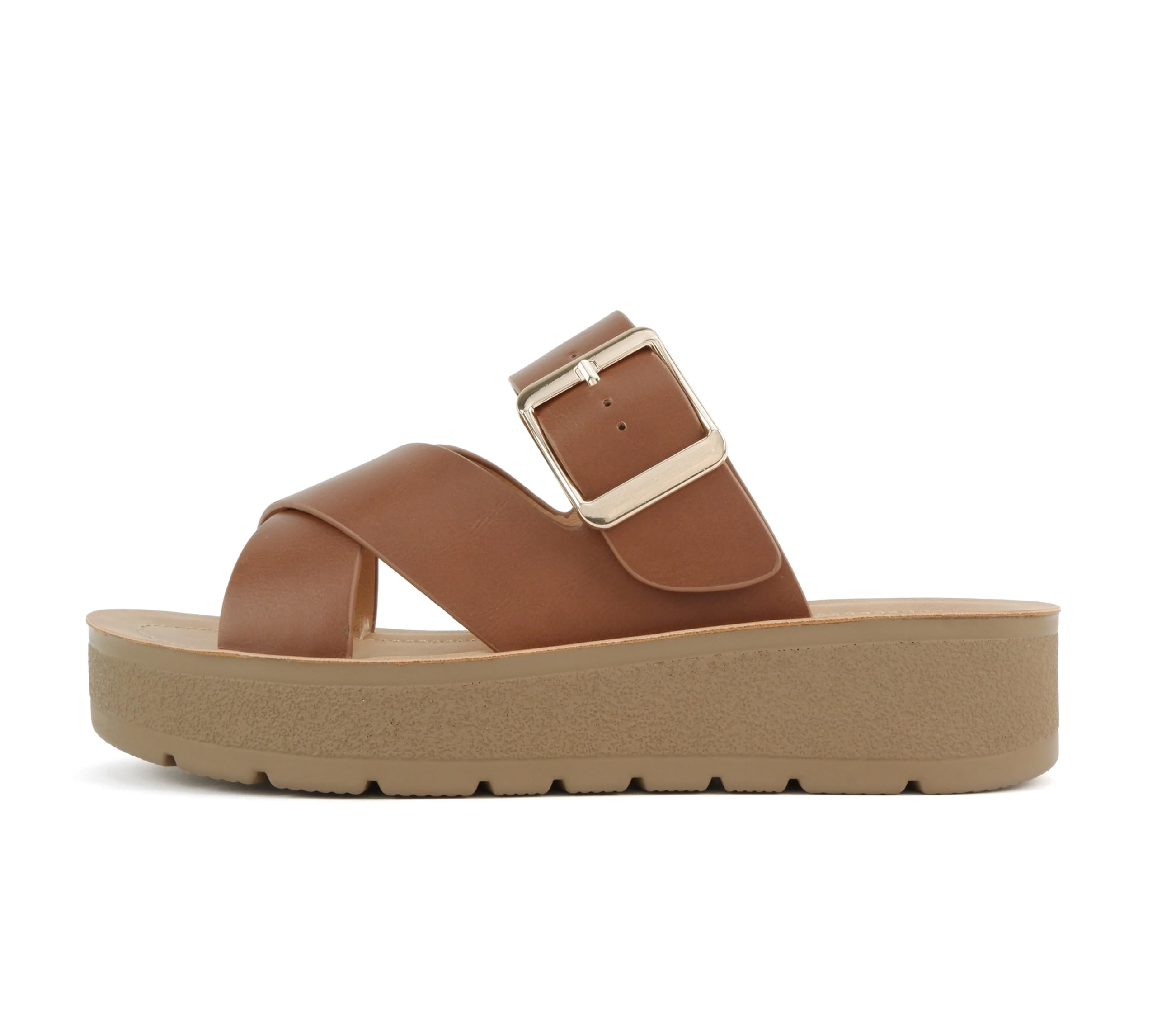 Soda Papaya ~ Women Open Toe Multi-Strap Flatform Sandals