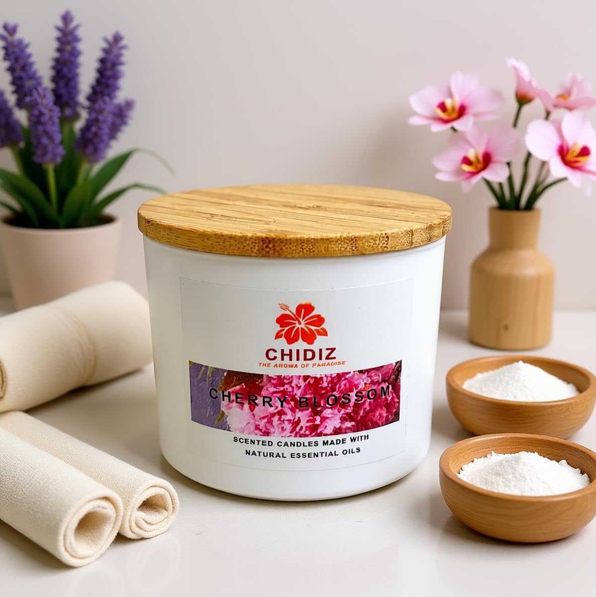 Candela profumata al 100% di soia ai fiori di ciliegio, 297,7 g, candela grande in barattolo con 1 stoppino, fino a 45 ore di combustione, candela estetica rilassante per aromaterapia, regalo