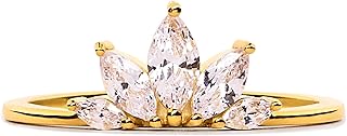 STORYJEWELLERY Gold Plated Marquise Rings for Women, Pinky Ring, Art Deco Ring, Vintage Cocktail Rings for Women, Marquise Wedding Band, Art Deco Jewelry