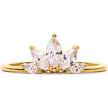STORYJEWELLERY Gold Plated Marquise Rings for Women, Pinky Ring, Art Deco Ring, Vintage Cocktail Rings for Women, Marquise Wedding Band, Art Deco Jewelry