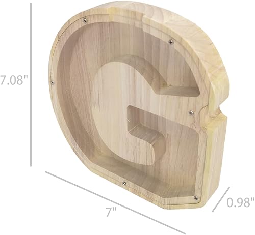 Miniatura 5 de FixtureDisplays Alcancía de madera con nombre inicial de 7 pulgadas de alto, alcancía con nombre personalizado, letras del alfabeto de madera, caja
