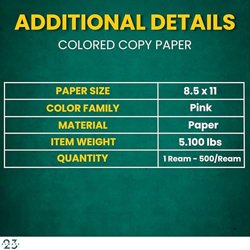 Miniatura 5 de Papel de copia rosa, papel de copia de color 8.5 x 11 pulgadas, resma rosa de 20#, papel de copia rosa, papel de copia para impresora, 500 hojas