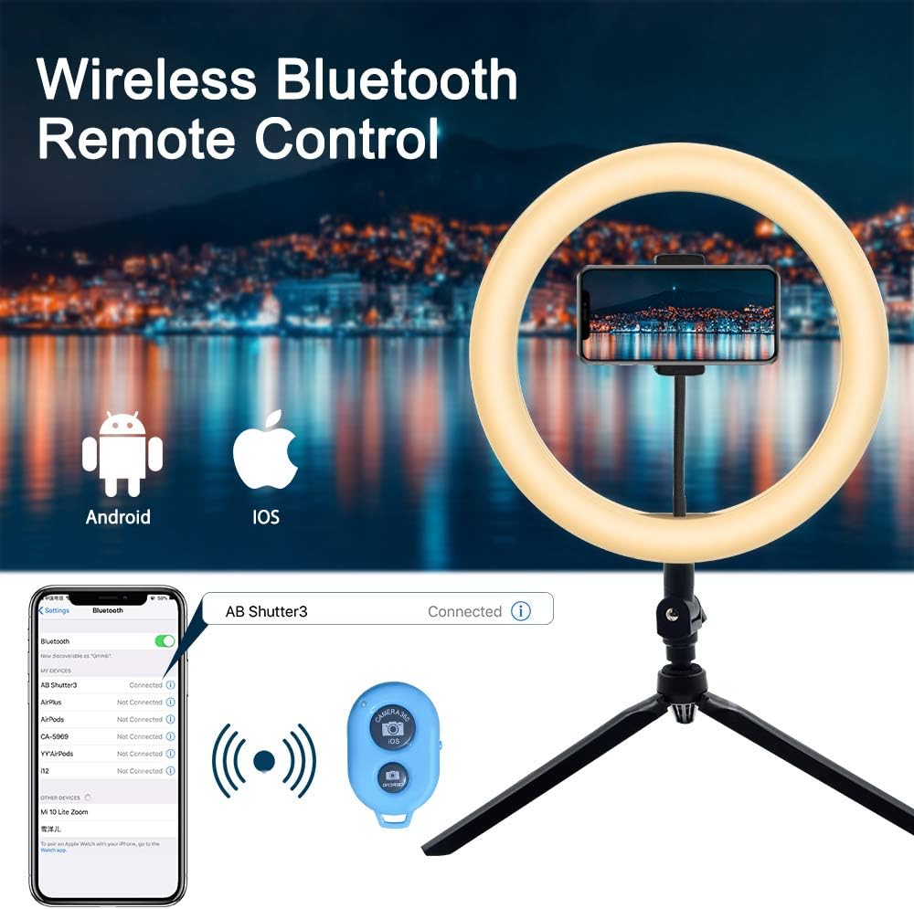 YICOE Ring Light 10" LED Ring Light with Tripod Stand & Phone Holder Dimmable Desktop Ring Lights 3 Colors 10 Brightness Remote Control for Phone Photography Makeup YouTube Video Live Streaming