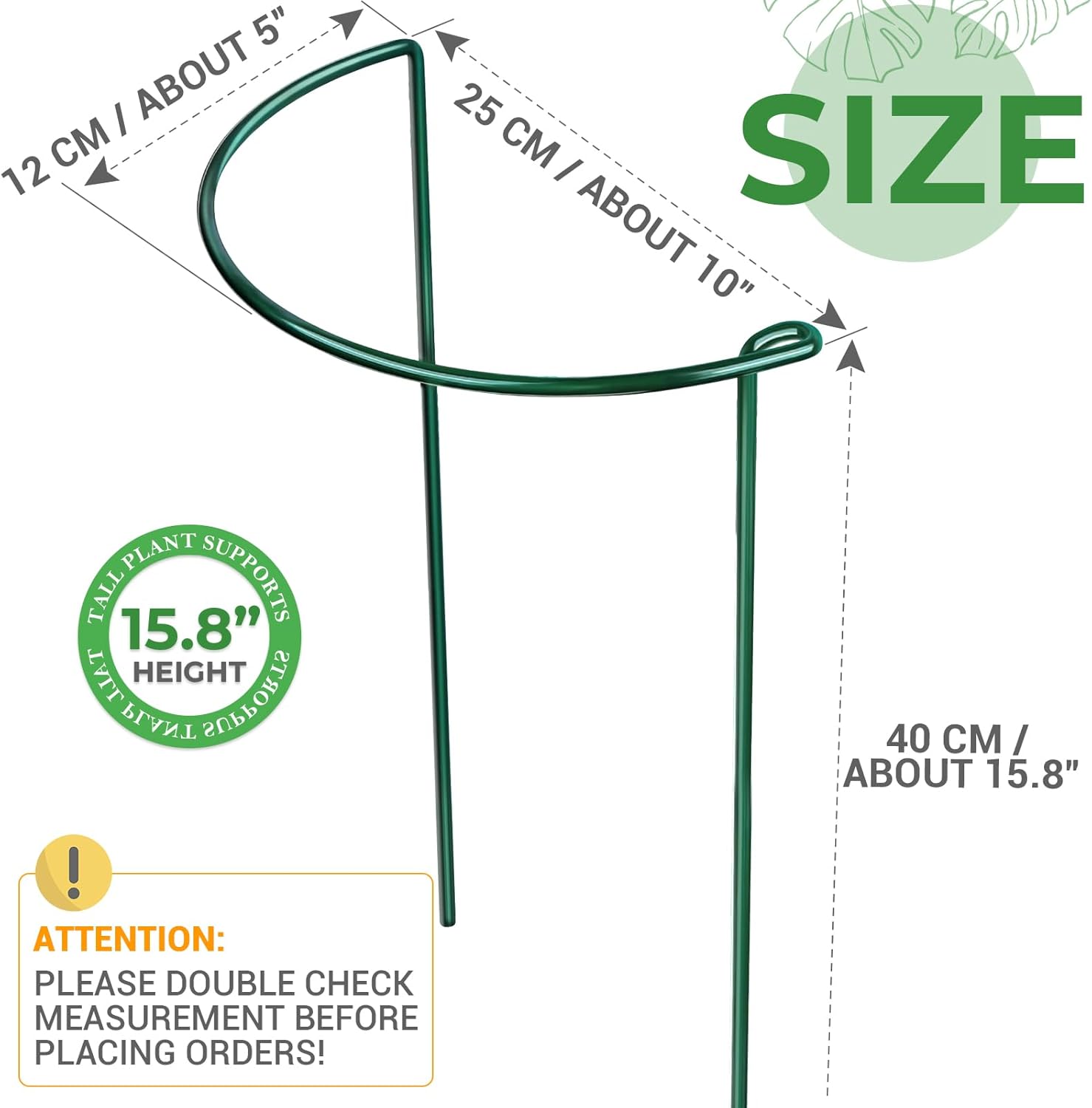 Green Metal Plant Support Stakes for Outdoor Plants, 15.7" H