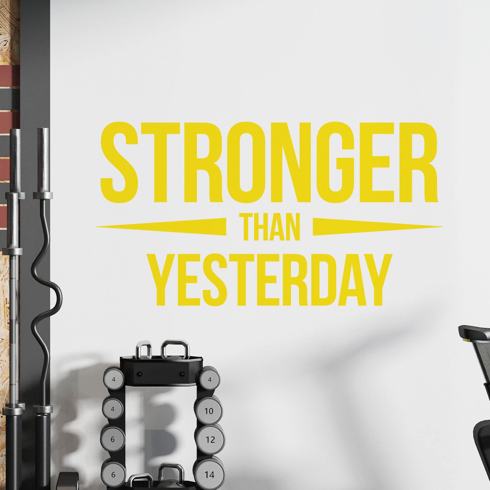 Stronger Than Yesterday - Gym Motivational Quote Wall Art Sticker [XLarge] [Lemon]