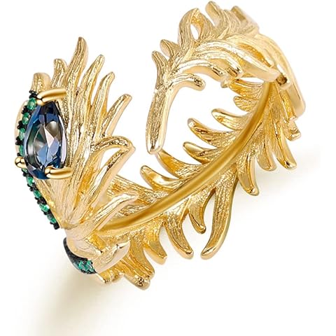 Kemstone Natural London Blue Topaz Feather Adjustable Open Ring Cover