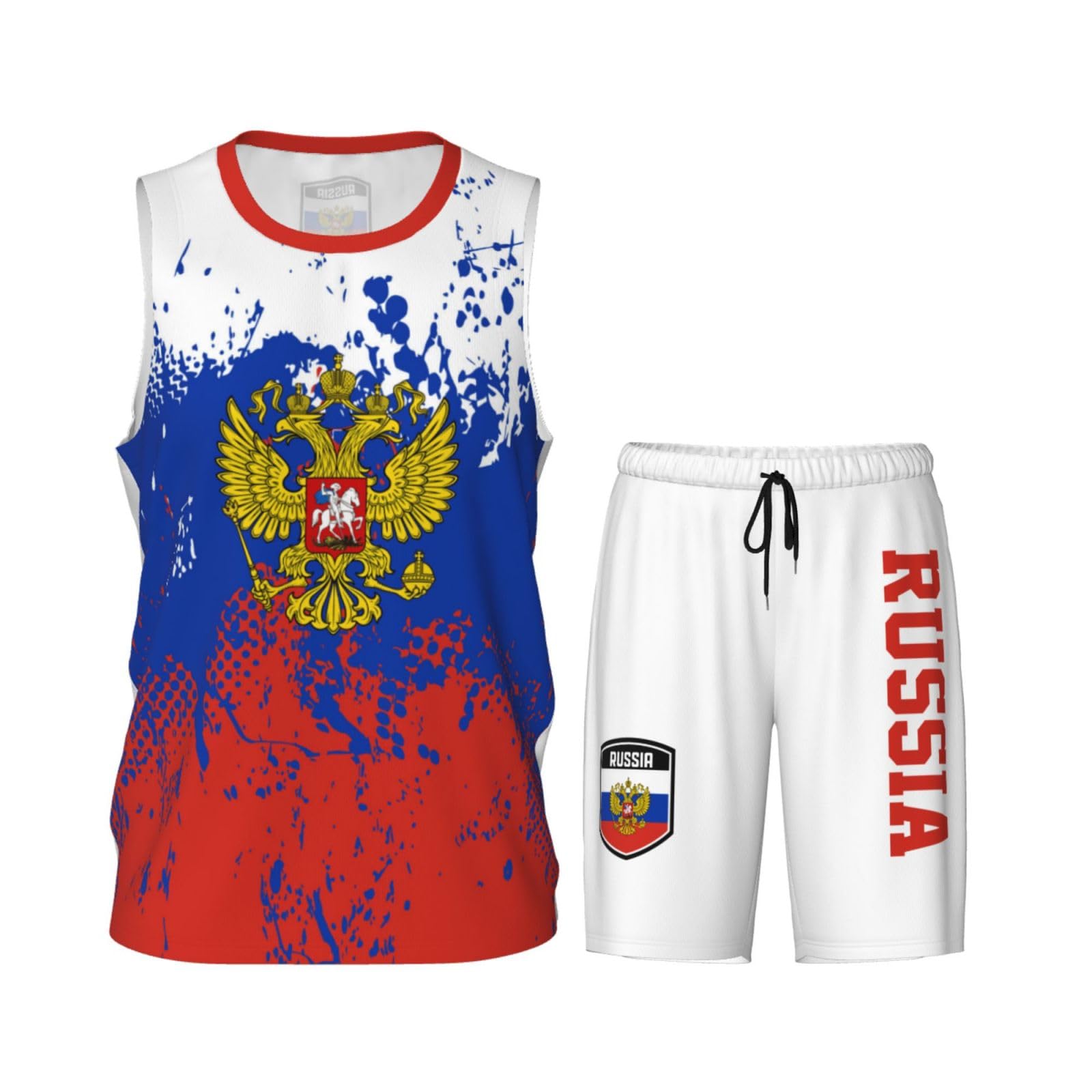 Russia Flag Grain (1) Basketball Jersey Uniform Suit for Men Adults Training Athletic Set