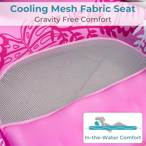 Inflatable Fabric Covered Pool Float Adult with UPF50+ Sunshade Canopy & Cup Holders, Large Water Lounger Float Recliner Chair for Pool Party Lake Beach-Pink by POOLACC - Image 3