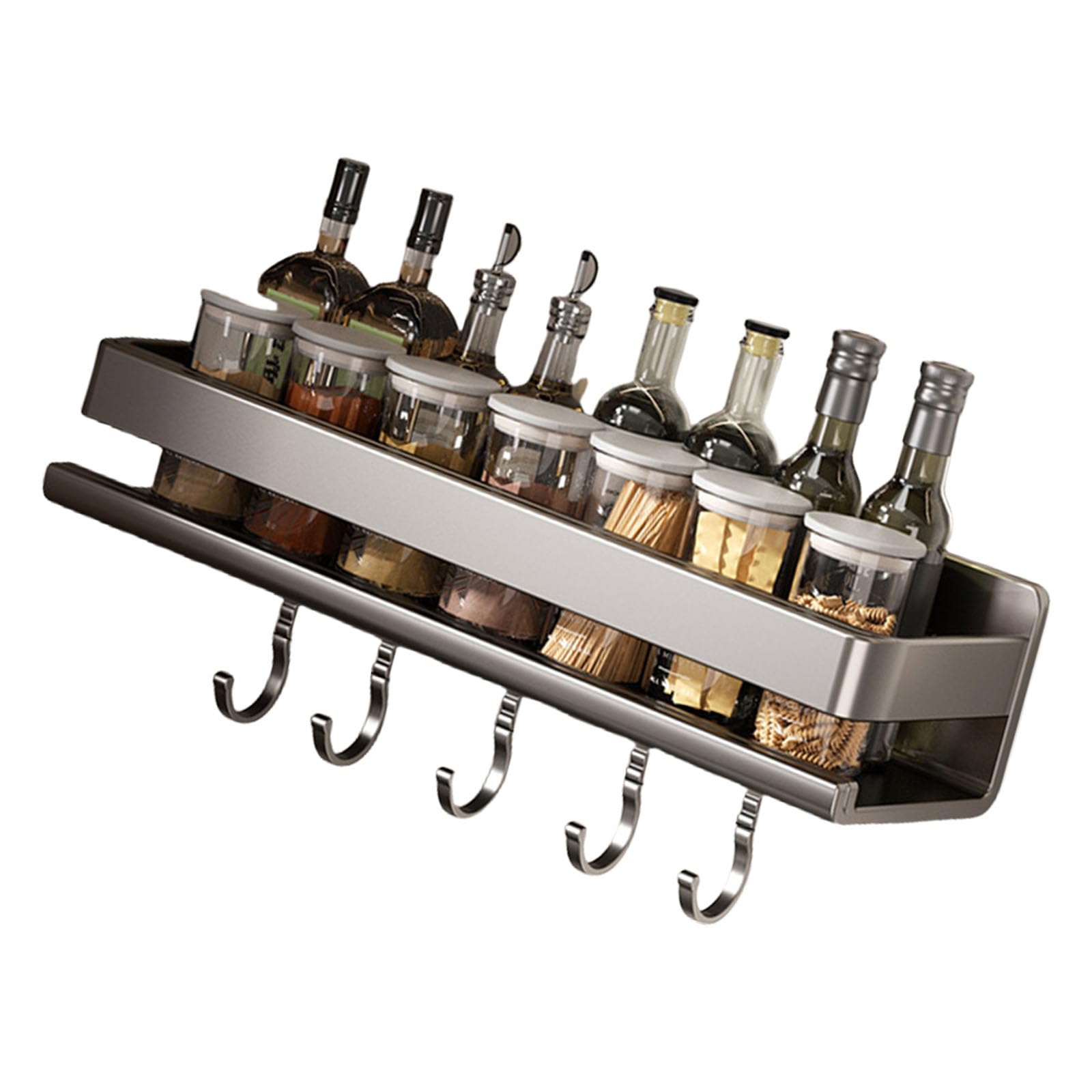 Nucelit Multipurpose Wall Mounted Spices Storage Shelf for Kitchen Supplies Without Drilling Required with Hook Designs Spices Shelf