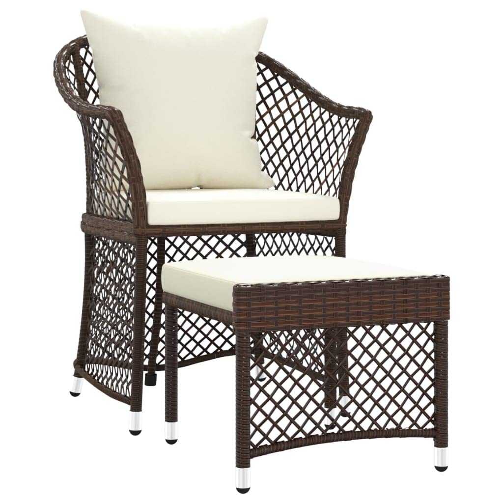 Set da Giardino 2 Pz in Polyrattan Marrone con Cuscini | Poltrona da esterno con poggiapiedi e cuscini per relax in terrazzo o patio. Struttura robusta in acciaio e PE rattan.