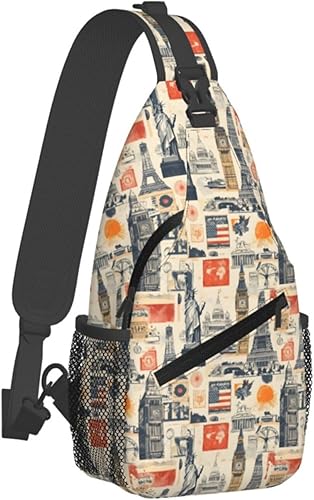Small Crossbody Bags for Women Men - Vintage Landmark Collage Print Adjustable Shoulder Bag Fanny Packs Belt Sling Bag Crossbody Purses Backpack for