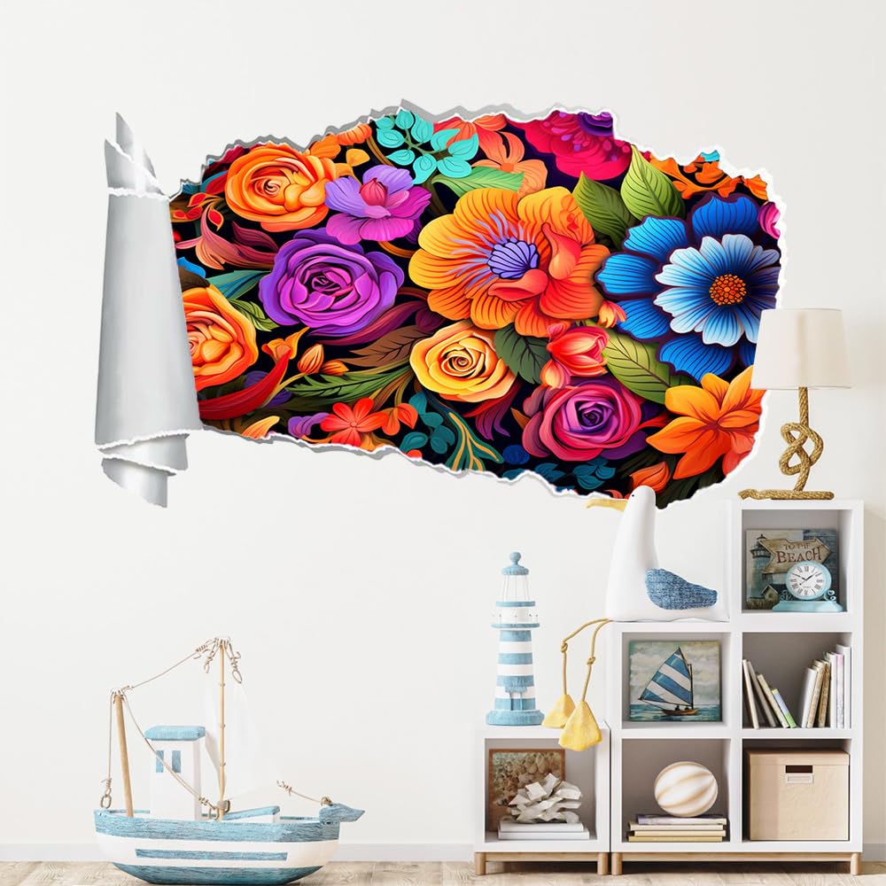 3D Durchbruch Wandtattoo Mädchen Kinderzimmer Blumen Wandaufkleber Dekorative Anlage Wandsticker für Junge Teenager Zimmer Wohnzimmer Schlafzimmer Wandbilder Deko