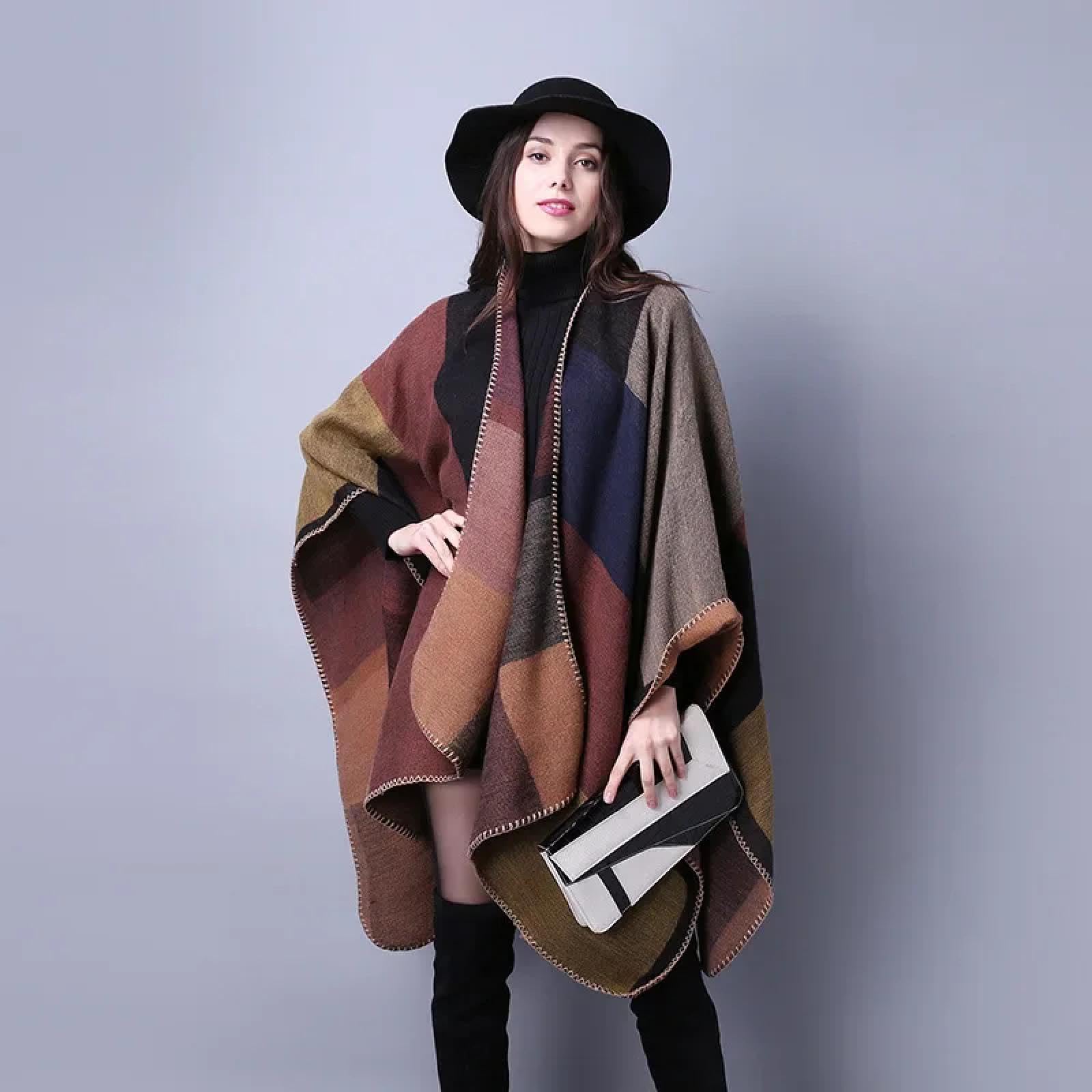 Schals Tücher Halstuch Scarf Herbst Und Winter Schal Plaid Reise Schal Imitation Ethno-Stil Split Verdickt Mantel Für Frauen