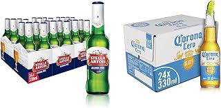 Stella Artois 0% Alcohol Free Premium Lager Beer Bottle, 24 x 330 ml & Corona Cero Alcohol Free Lager Beer 24 pack bottle, 0% ABV