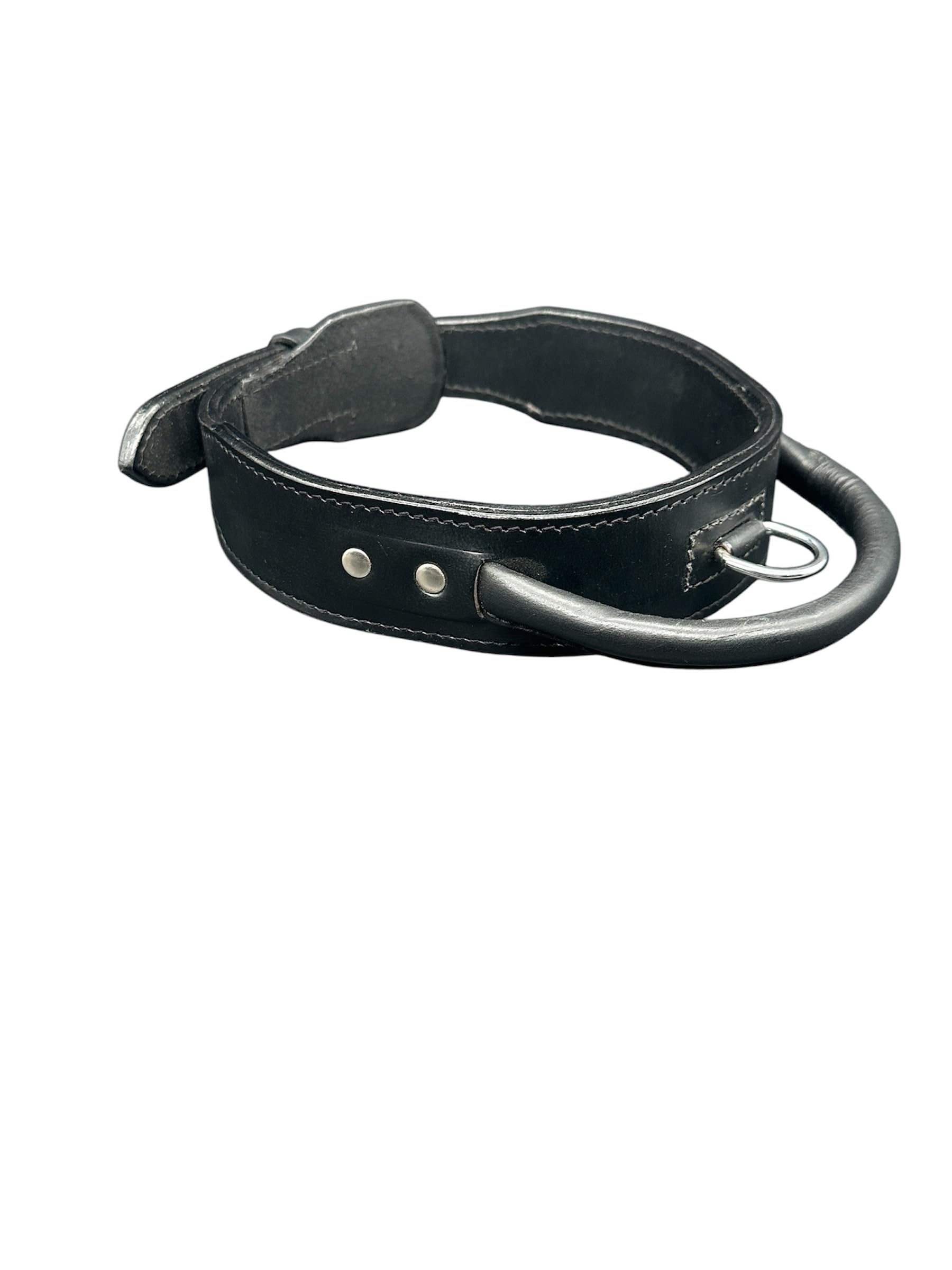 Handmade Genuine Leather Dog Collar with Grab Handle, 4.5cm Wide Heavy Duty Double Layer for Training & Control (Black, Medium)