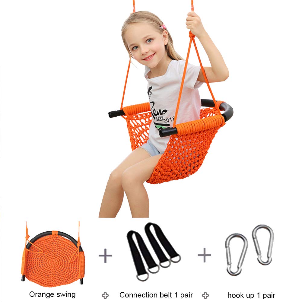 Swing Seat for Kids, Indoor Outdoor Rope Netting Secure Swing Set, Adjustable Heavy Duty Rope Play Swing (color : Orange)