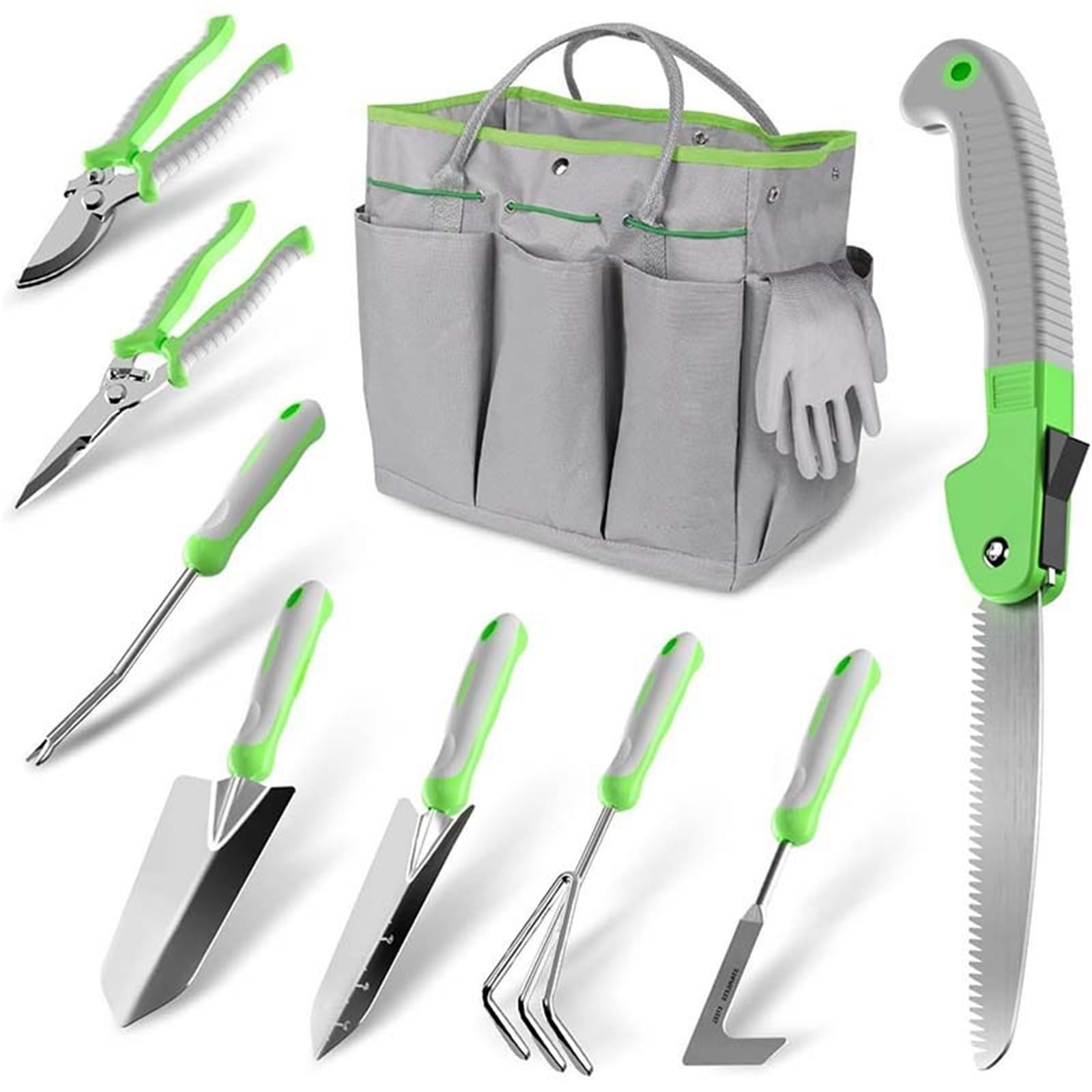 Set di 10 attrezzi da fiorista, resistenti, in acciaio inossidabile, regalo ideale per donne e uomini, con manici in gomma antiscivolo (giallo grigio)