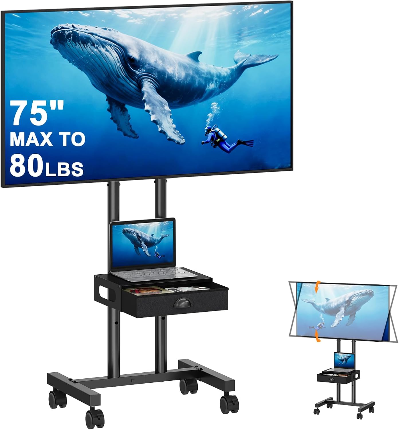 Soporte para TV rodante con cajón para pantallas de 32 a 75 pulgadas