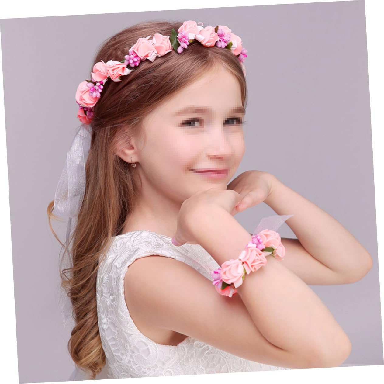 Girls accessories 6 sztuk ślubnego nakrycia głowy i bransoletki Girlanda do włosów i kwiatowa bransoletka Wianek i pętla na rękę Różowa Birthday Gift
