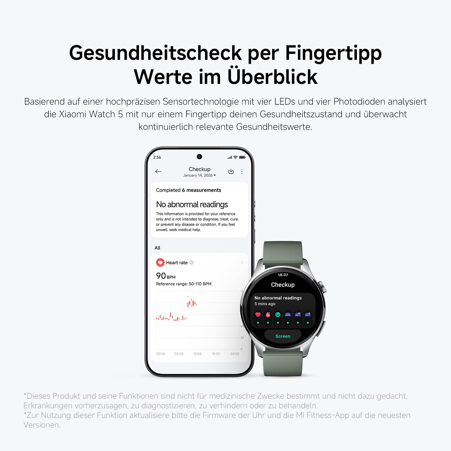 XIAOMI Watch 5 Smartwatch 47mm, Google Wear OS, NFC-Zahlung, KI mit Gemini, 1,54” Display, bis zu 6 Tagen Akkulaufzeit, GPS-Fitness-Tracking, Gestensteuerung, Bluetooth, Nur für Android, Grün