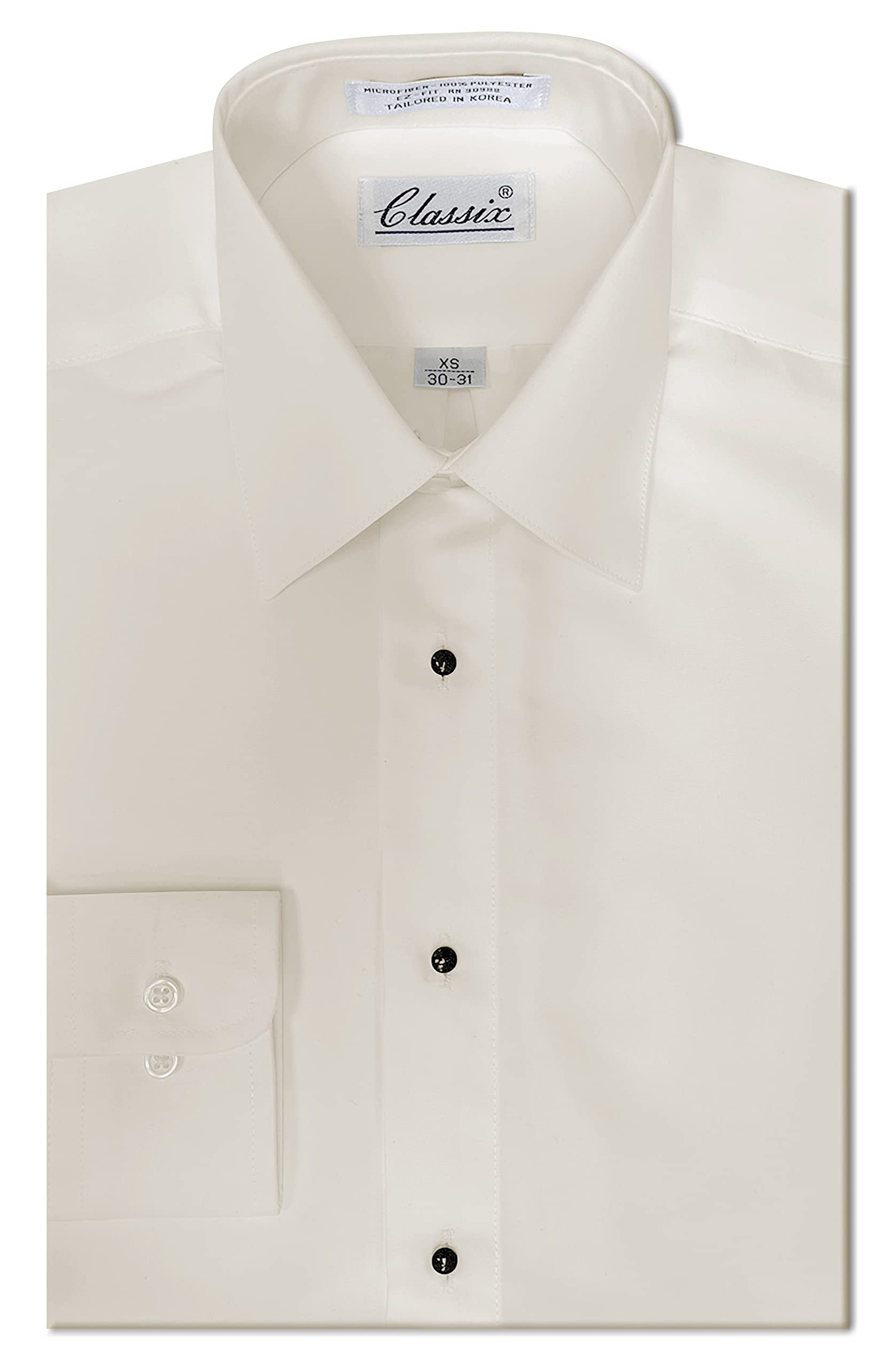 OmegaTux Men's Ivory Microfiber Tuxedo Dress Shirt "Laydown Collar", Non pleat