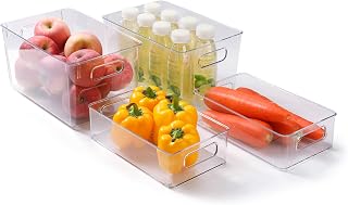 FUSACONY Fridge Storage Organiser Premium Refrigerator Storage Boxes Bins For Fridge, Freezer, Kitchen Cabinet, Pantry Organization, BPA Free Transparent Cupboard Organiser (4 PACK)