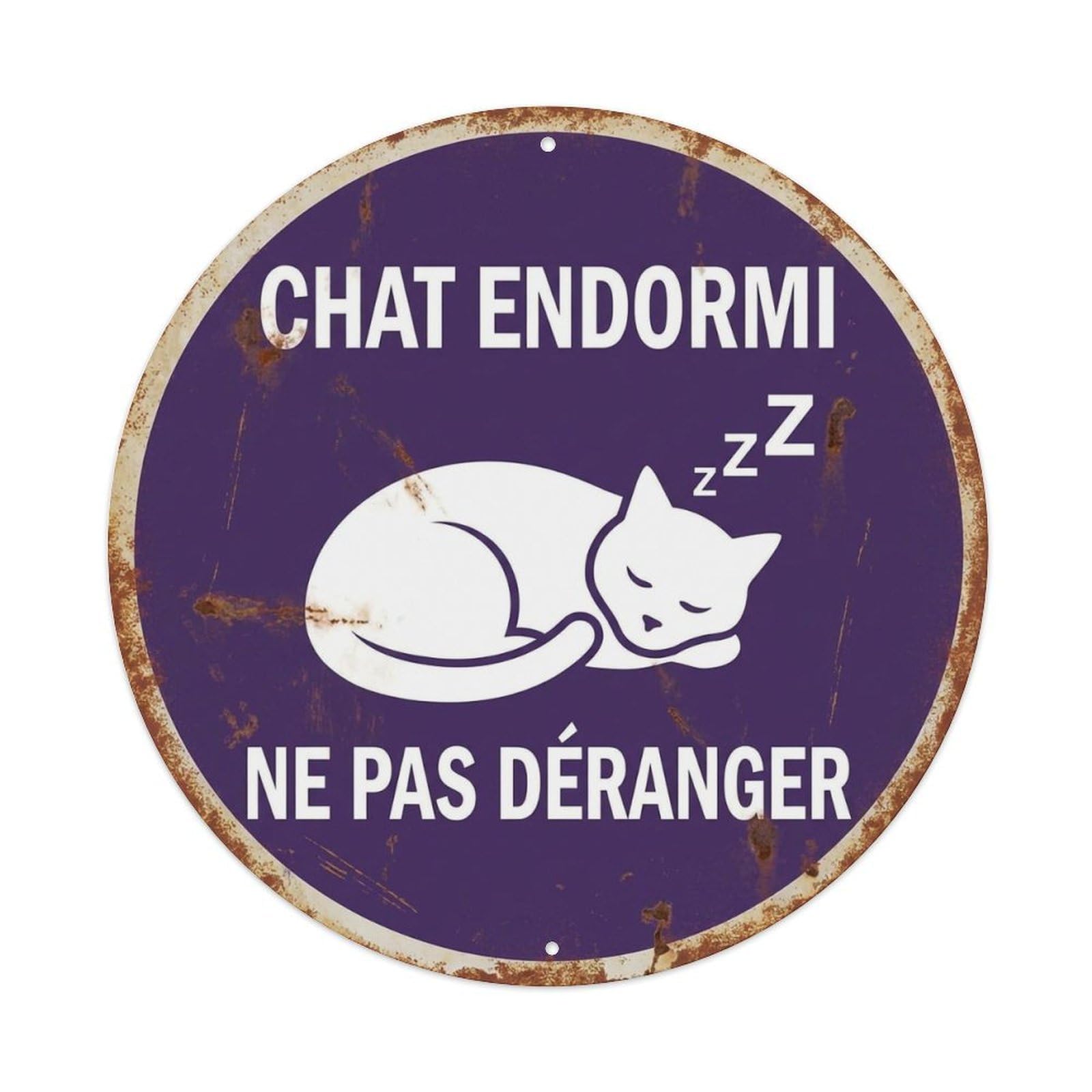 Sleeping Cat Quiet Warning Round Wall Hanging Metal Tin Sign