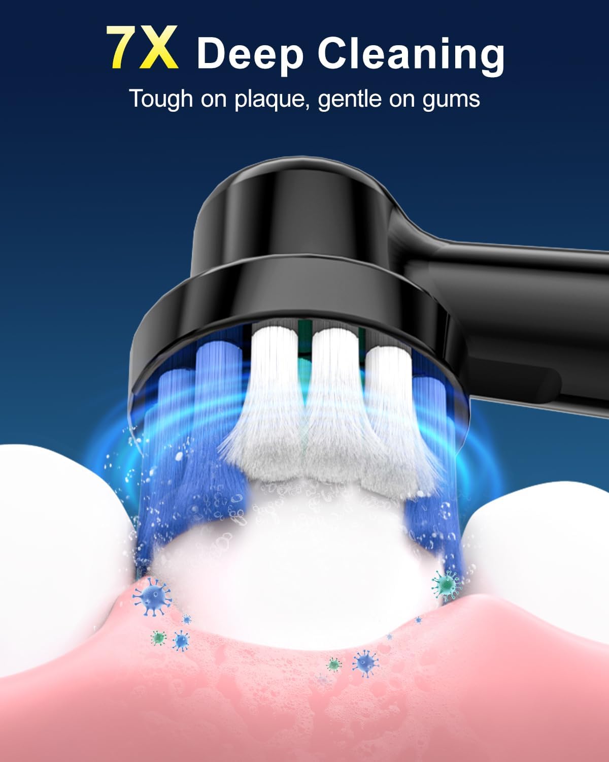 Rotating Electric Toothbrush for Adults, 8 Brush Heads (2 Types) & Travel Case, 5 Cleaning Modes Rechargeable Power Toothbrush with 2-Minute Smart Timer, Black