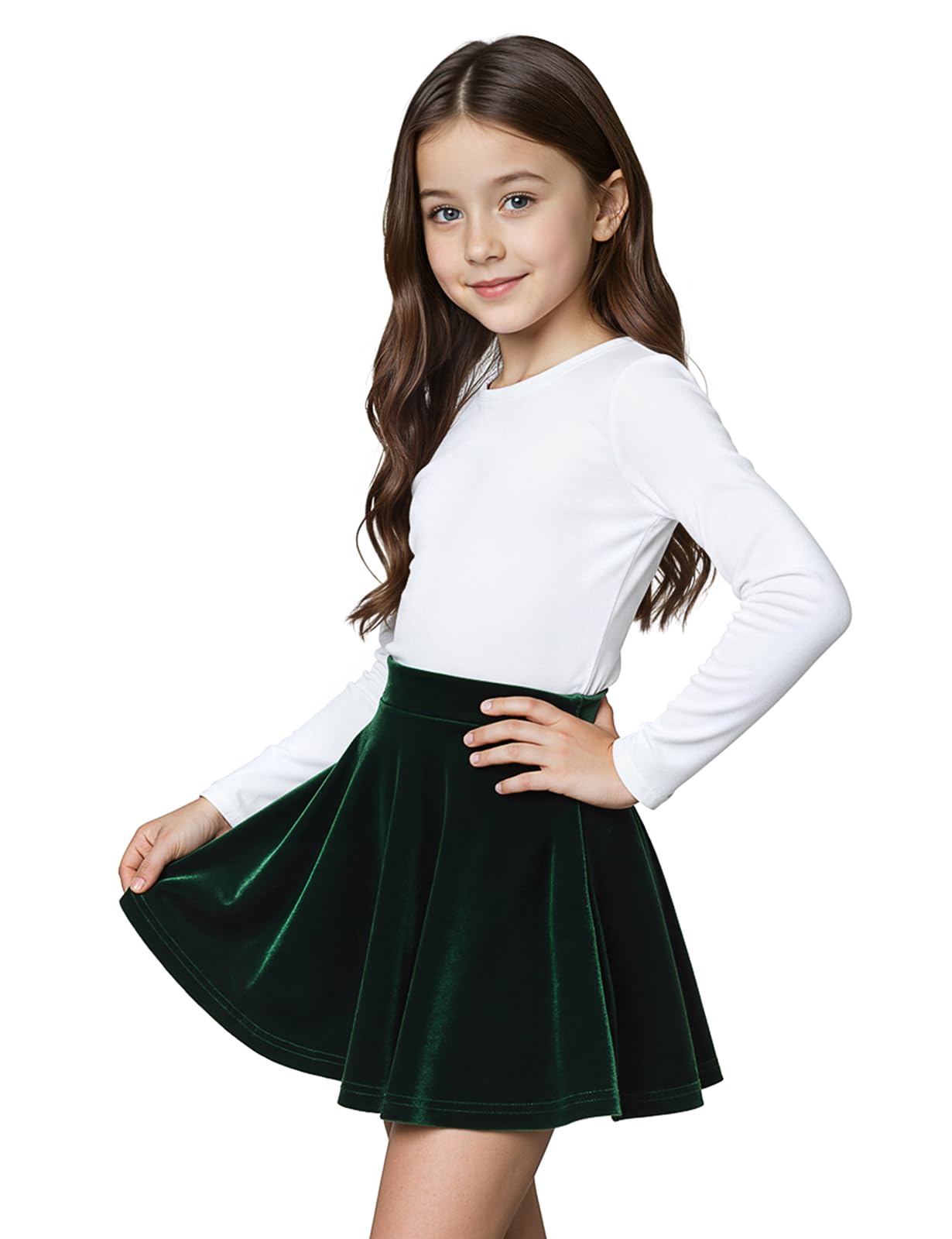 Spring&Gege Samt Skater Rock für Mädchen, Basic Solid Stretch Rock Knielang Schuluniform Minirock Mädchen Kleider Winter Outwear