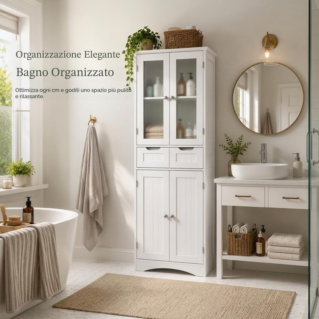 Xbro Armadietto da Cucina, Mobile bagno con 2 Armadi e 2 Cassetti, Mobile Cucina con Design Anti-Ribaltamento per Cucina, Soggiorno, Sala da Pranzo, Lavanderia (Bianco)