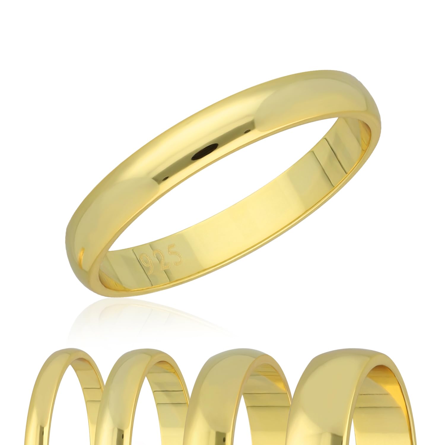 Treuheld® 925 Sterling Silber Ring Gold 48 Größen Damen Herren