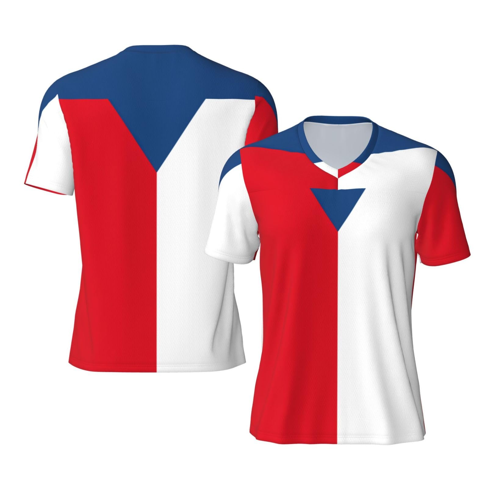 DUWAA Flag of The Czech Republic Print Football Jersey Shirt, Fashion Moisture Wicking Gym Athletic Short Sleeve for Football Traning Black