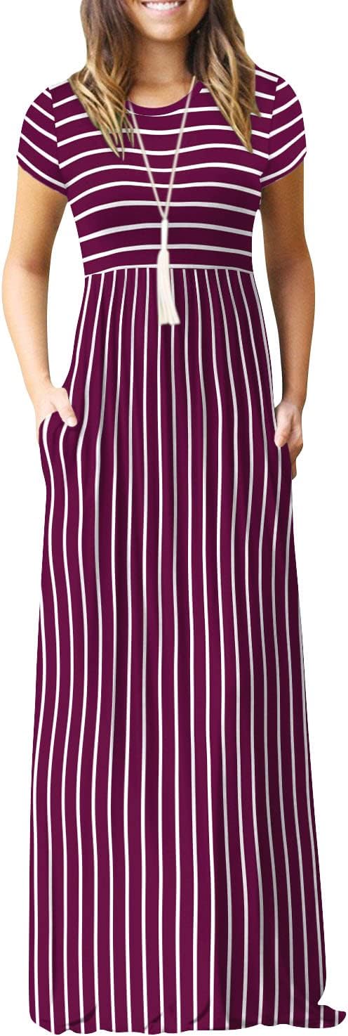 EUOVMY Women's Short Sleeve Loose Plain Maxi Dresses Casual Vacation Long Dresses with Pockets