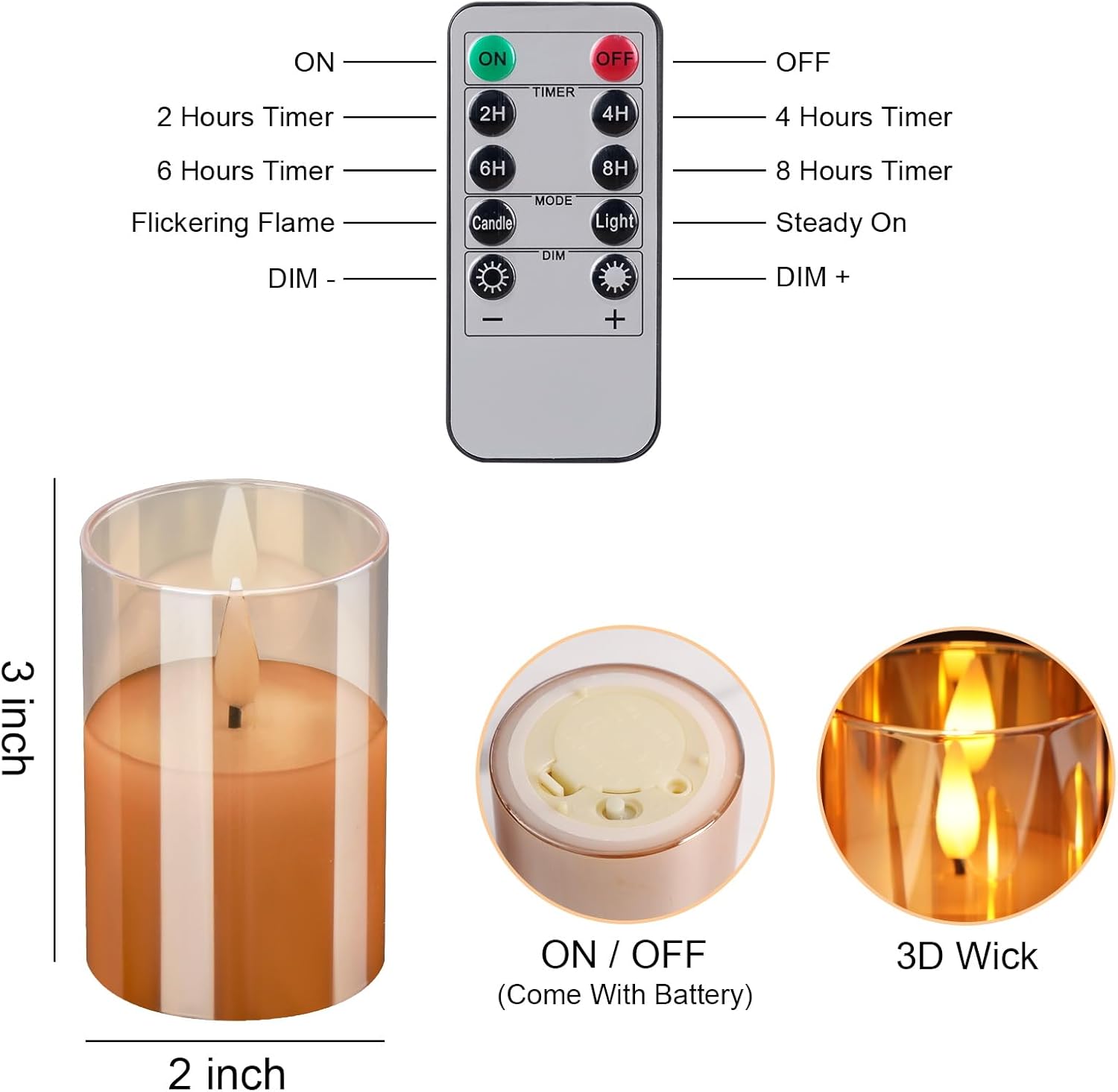 6Pack Glass Flickering Flameless Candles with Remote, 2"X3" Real Wax Votive Candles Battery Operated, Small Electric LED Candles for Wedding Home Decor, w/4 Timers+2 Lighting Modes [Gold] - Image 5