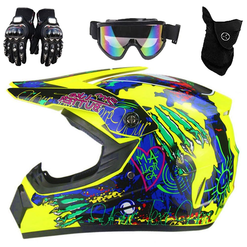 Casco Per ATV Per Bambini Omologato DOT con Visiera, Per Moto da Cross Elettrica Per Bambini Dagli 8 Ai 14 Anni, Casco Per Moto da Cross Per Ragazzi con Occhiali, Guanti E Maschera