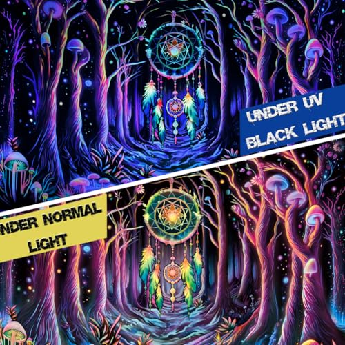 Galoker Blacklight Fantasy Forest Tapestry Neon Mushroom Tapestry Uv Reactive Dreamcatcher Wall Tapestry Galaxy Space Tapestry Wall Hanging For Home Decor thumb #4