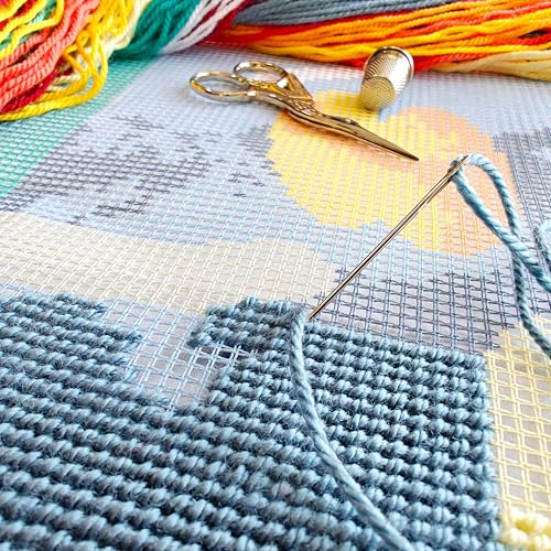 Image of Abstract Stamped Cross-Stitch Kit for Adults and Beginners - Vegetables by Henri Matisse 16″ x 16″ with Clear, Precise Printed Design on Cotton Canvas; Includes 2 Needles, Yarn, and Easy-Read Chart