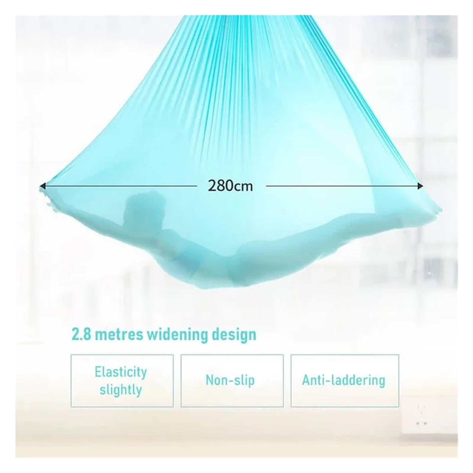 Columpio Yoga Aereo 5 * 2,8 m Alta Resistencia aérea Seda Yoga Swing Hamaca Vuelo inversión Yoga Cinturones for Gimnasio Ejercicio en casa Fitness