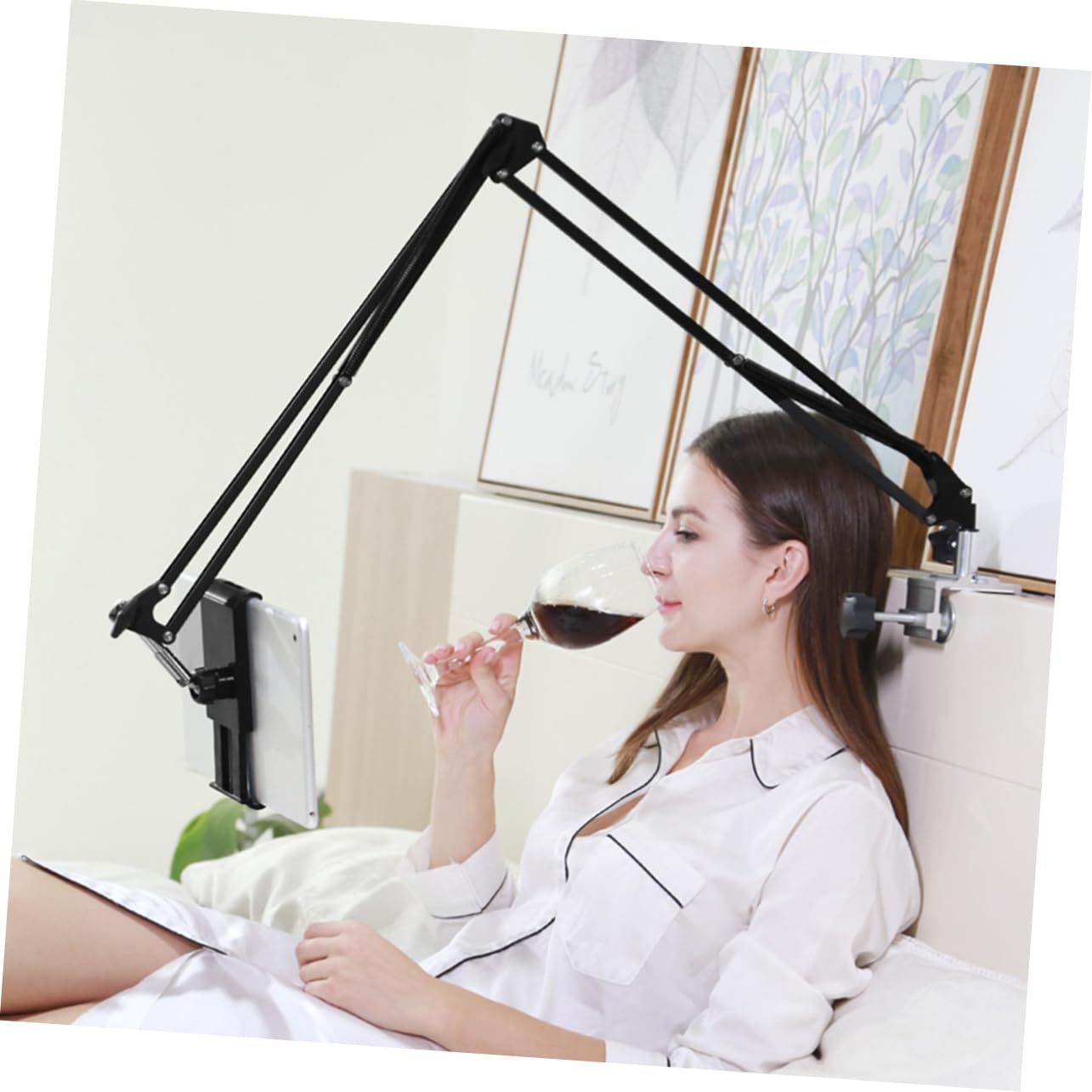 HEMOTON Supporto per Tablet e Telefono da Scrivania, Braccio Articolato Regolabile, 360° Girevole, Clip in Ferro e Plastica, Nero